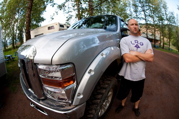 Monster Truck. This is how you carry 8 people and 7 bikes up a 4WD track 