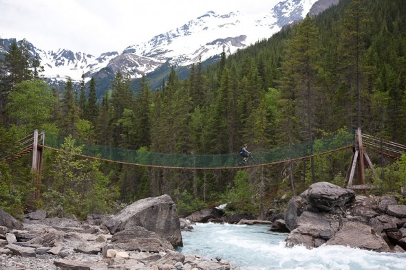 Crossing the swingbridge, upper valley