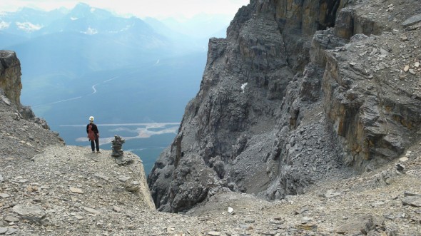 Top of the descent gully. Scree, scrambling, and three abseils.