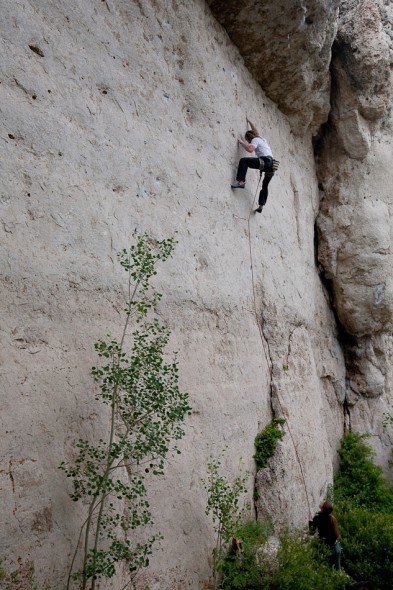 Yuri (some nice dude we met) on a 12c at the Main Cliff.