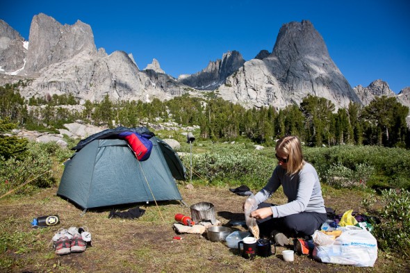 An idyllic base camp - grassy tent spots, trees for wind shelter and a babbling brook nearby...