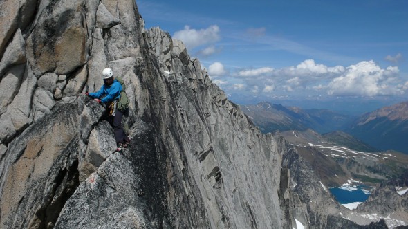 Traversing the ridge between the north and south summits