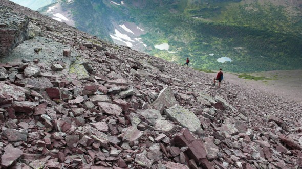 Descending grizzly mountain, just as the first ominous spits of rain hit 