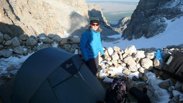 A cold camp at the Lower Saddle, Exum Ridge