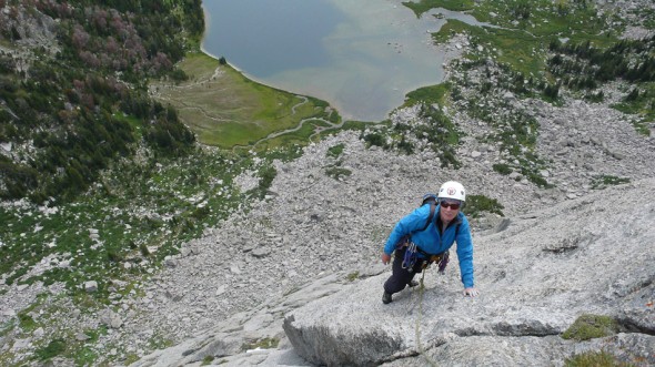 Hana on the North East Ridge of Pingora, pitch after pitch of sweet (but pretty burly old school) 5.7-5.8 cracks. 