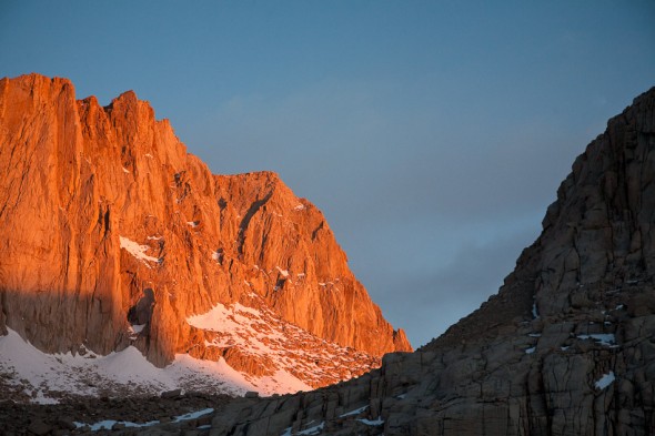 Dawn light on Mt Whitney the following morning.