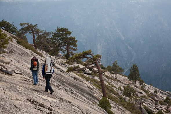 Walking off the top of El Cap towards the East Ledges descent