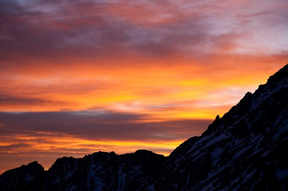 Dusk from our bivvy (at the same height as the top of Mt Cook)