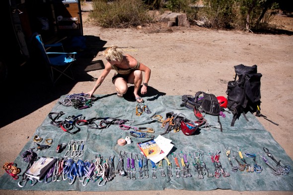 Prepping gear for the NW Face of Half Dome.