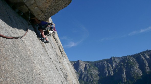 Helen getting her back into it on the desperate pitch 8 undercling and chimney on the Free Blast