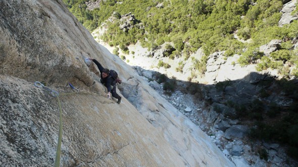 Matt following pitch 6 (11b) on the West Face of El Capitan.