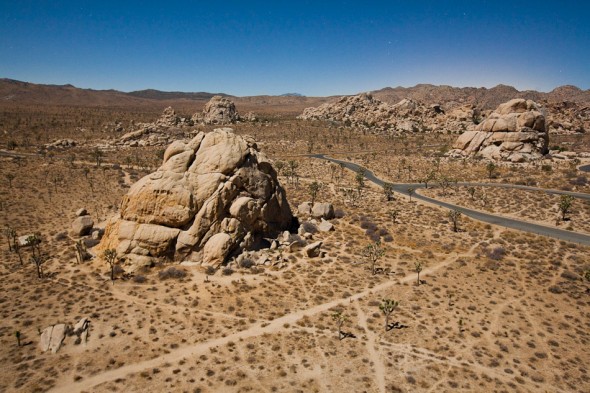 Intersection Rock area of Joshua Tree by moonlight.