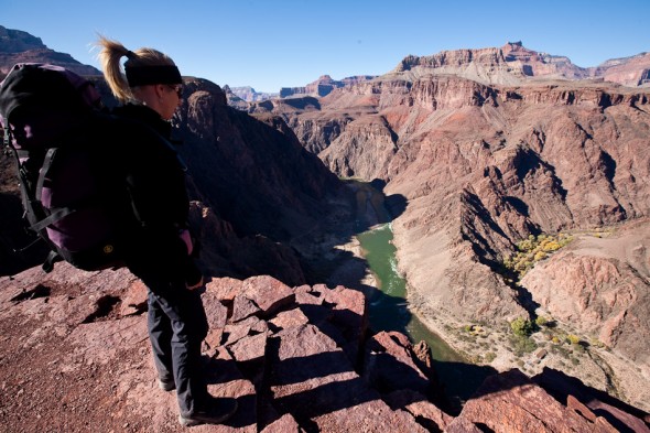 Getting closer to the Colorado. Bright Angel Canyon camp lies in the tree-filled valley to the right of the Colorado