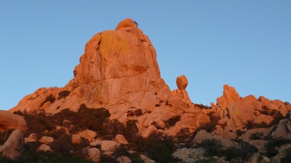 Squaretop from the scrub-bash approach (about 1.25 hours from camp). Our new routes lie on the right face and skyline.