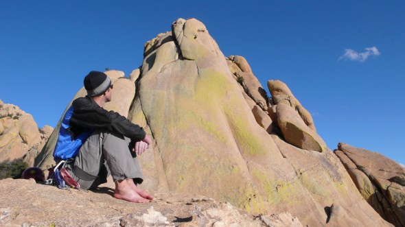 Hanging out in the sun at the top of Warpaint (10c).