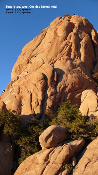 Topo of the new lines on Squaretop. Route B was the first we climbed.