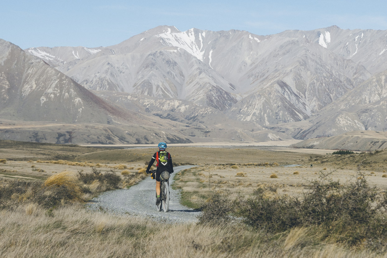 It's gravel road for a few kilometres past the Lake and then this short access track leading to 4WD and bumpy single track that crosses the basin to meet the Te Araroa Trail near Double Hut. Taylor Range in the background.