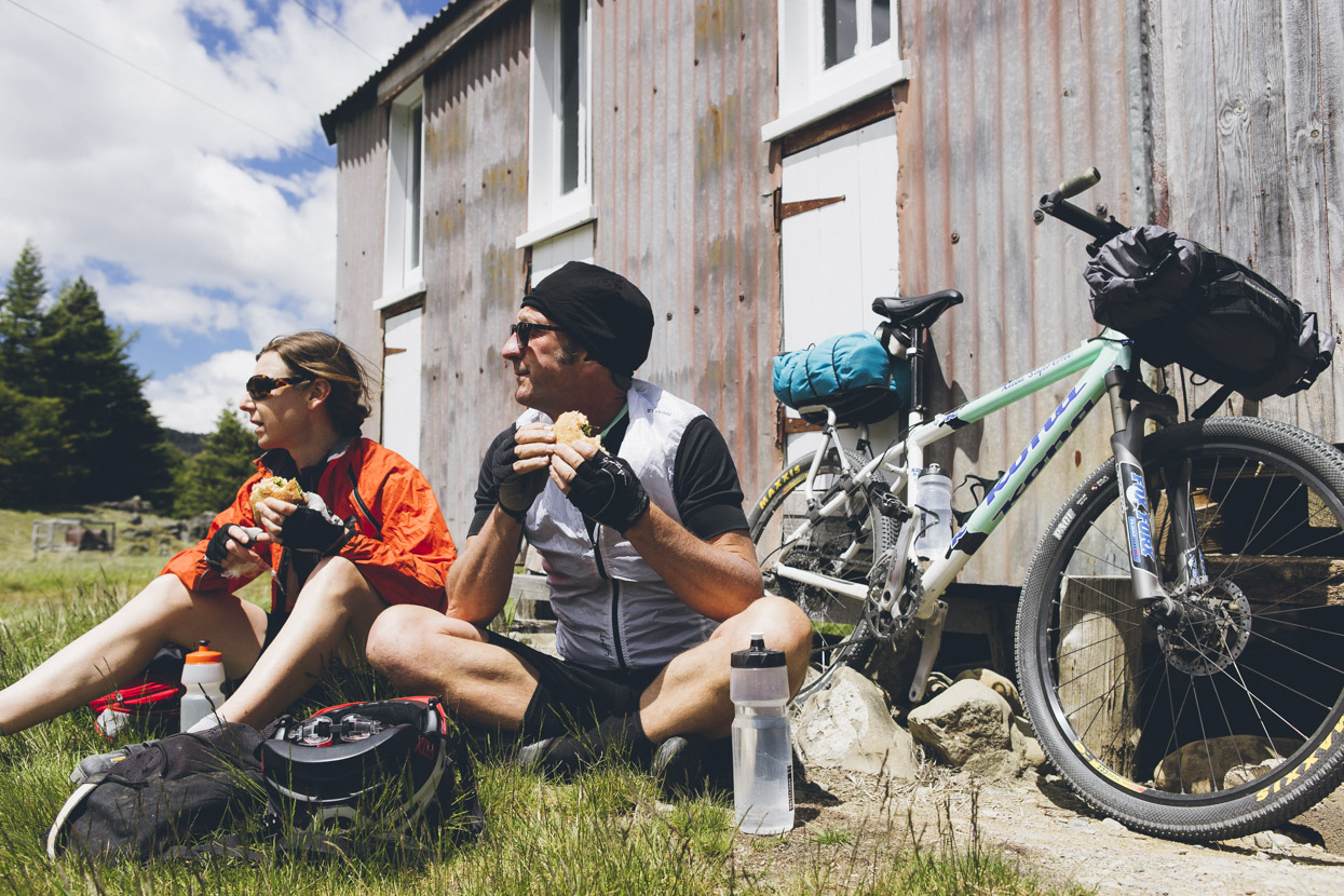 Sheltering from the wind for a lunch break at St James Homestead.