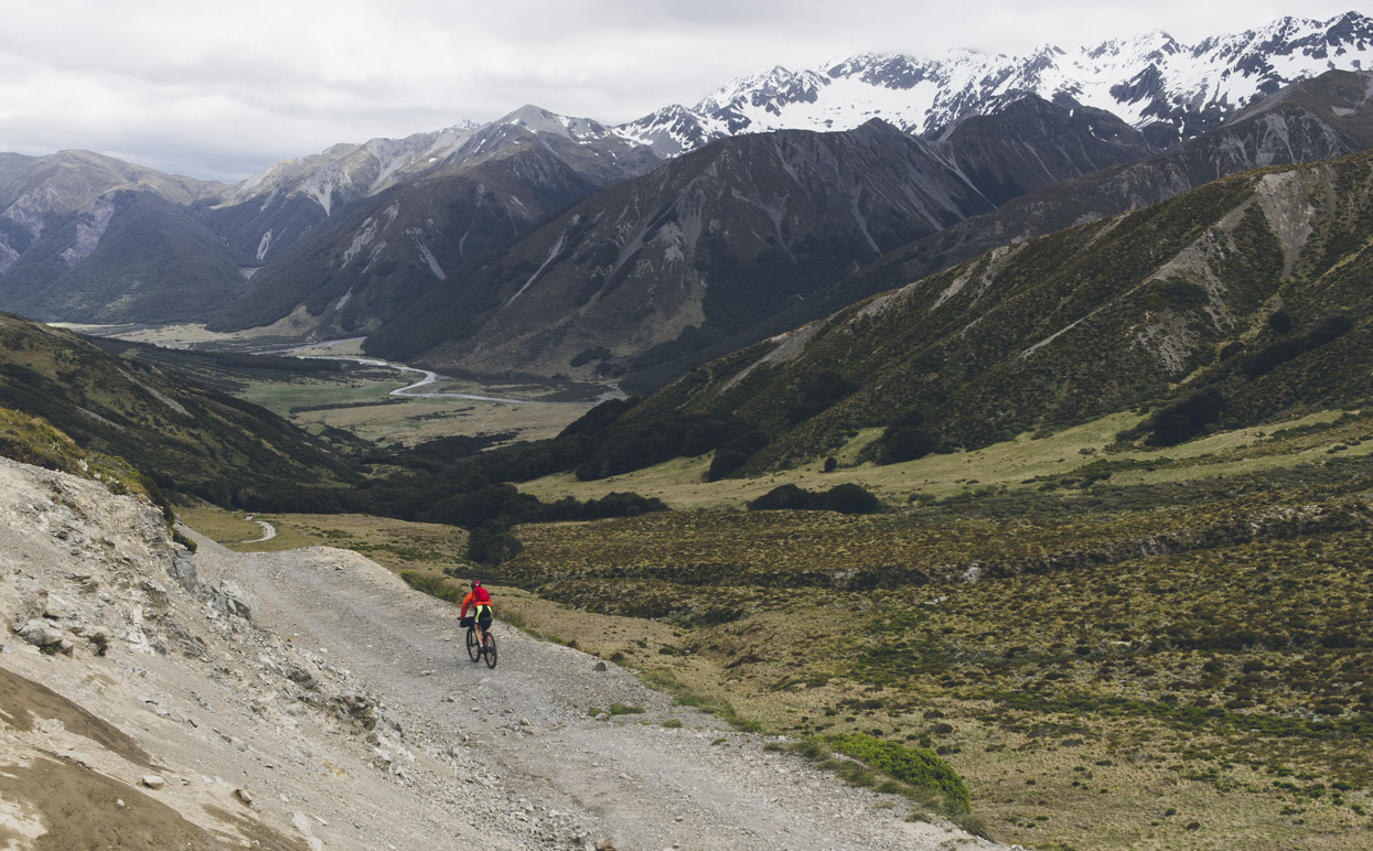 Tam dropping into the Waiau Valley from Maling Pass.