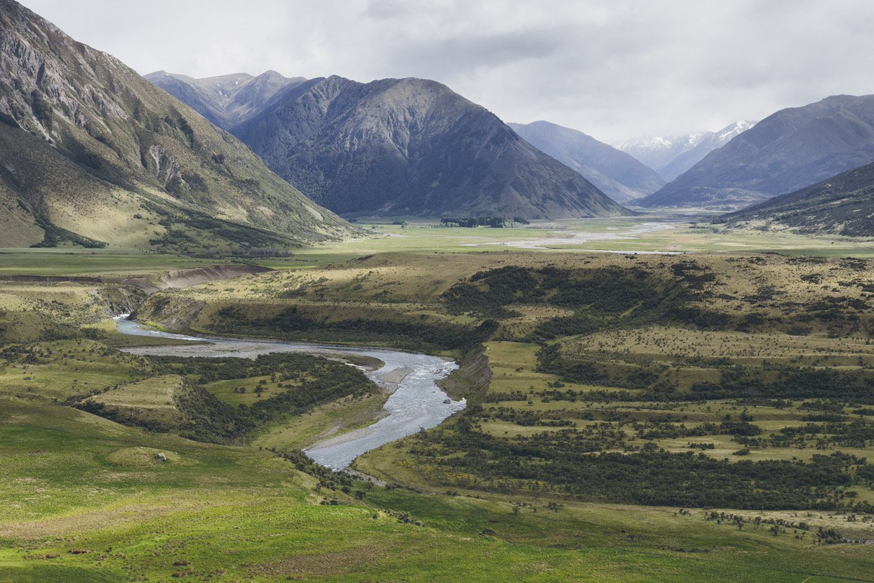 Looking back towards the Henry, Ada and Waiau River confluences from Saddle Spur. 