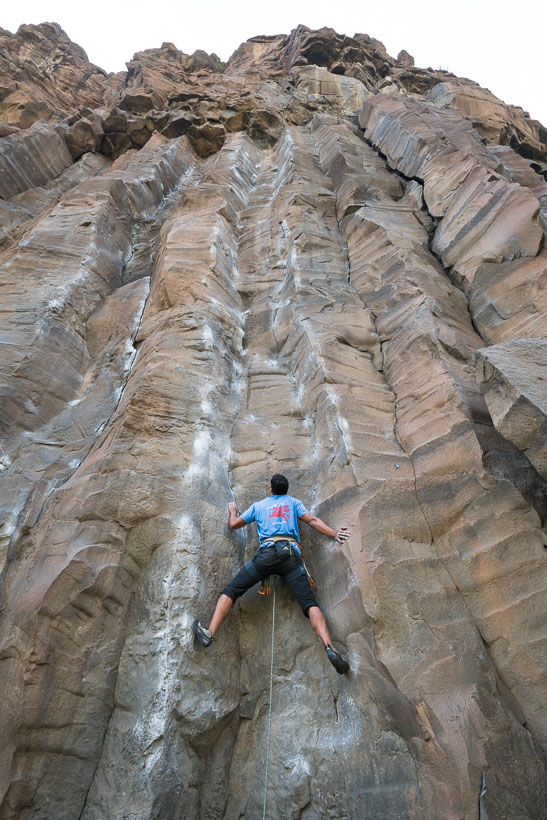 The quality of the basalt climbing (also walking distance from the campground) would be enough to put Smith Rock on the map without the tuff climbing. An awesome mix of meaty sport and trad lines follow cracks, pillars and groves along the columns. The tempting line of bolts makes Pure Palm (11c) popular but the techy line results in many a leaver 'biner left by suitors.