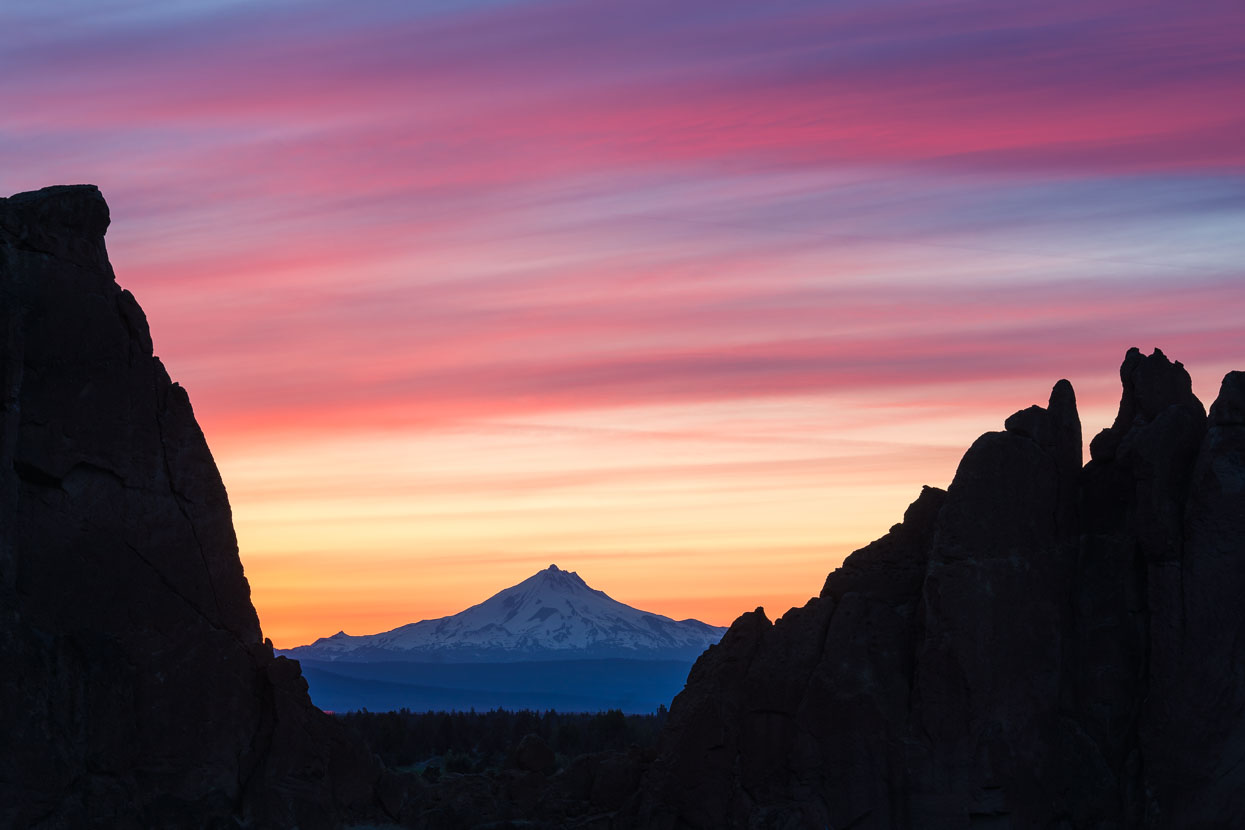 Mount Hood, through Aterisk Pass – a rock scramble that provides convenient access to Monkey Face and climbs on the back of the main Smith formations.