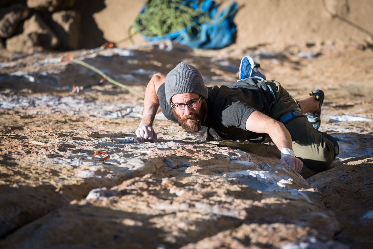 Ian on the ultra classic Magic Light 11a (Churning Buttress).