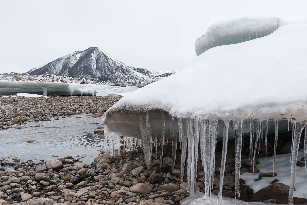 'Aufeis' in one of the streambeds feeding Galbraith Lake, just a few kilometres off the Dalton. We detoured to check out these great sheets of ice left behind from winter.