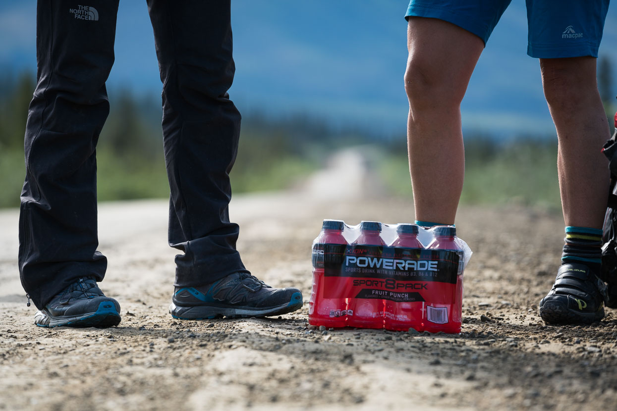 A truck driver pulls over ahead and places this 8 pack of Powerade on the road for us. Our black American benefactor's shy though and makes to drive off before we reach him, but we get there just in time, shaking his hand and marvelling at the generosity of this Pulp Fiction-like character.