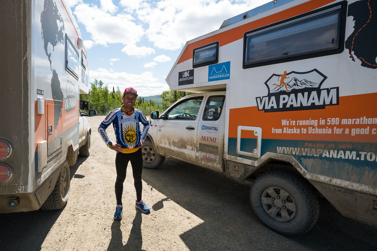 And this amazing guy ran in, with his crew of three . Weking van Reeth is running 590 marathons in a row - from Deadhorse to Ushuaia. 42.2 km a day ... mostly following the Pan American Highway. Check them out here: http://www.viapanam.be/