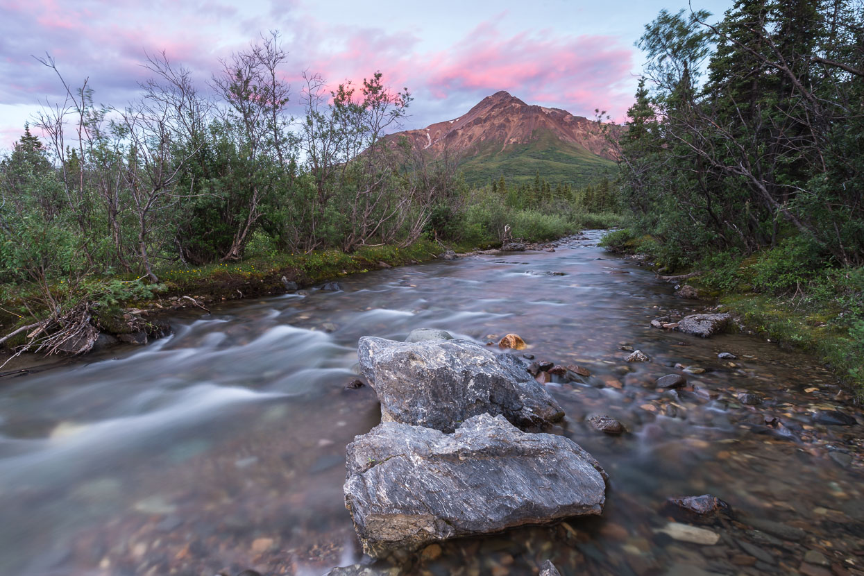 Igloo Mountain (1463m) and Igloo Creek at sunset - around 12.45am! Nearby our campsite for the first night.