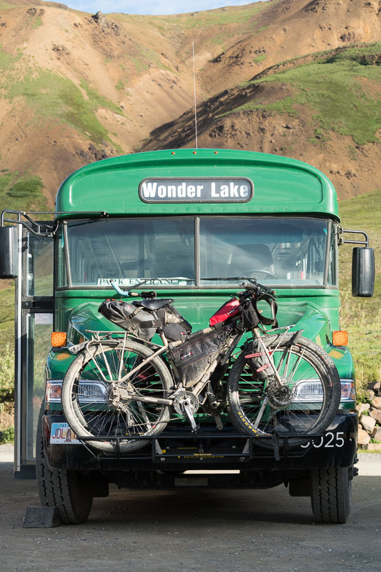 We caught the 6.30am bus back out of the park; from Wonder Lake to the Park HQ, to resume our ride south to Cantwell and the start of the Denali Highway.