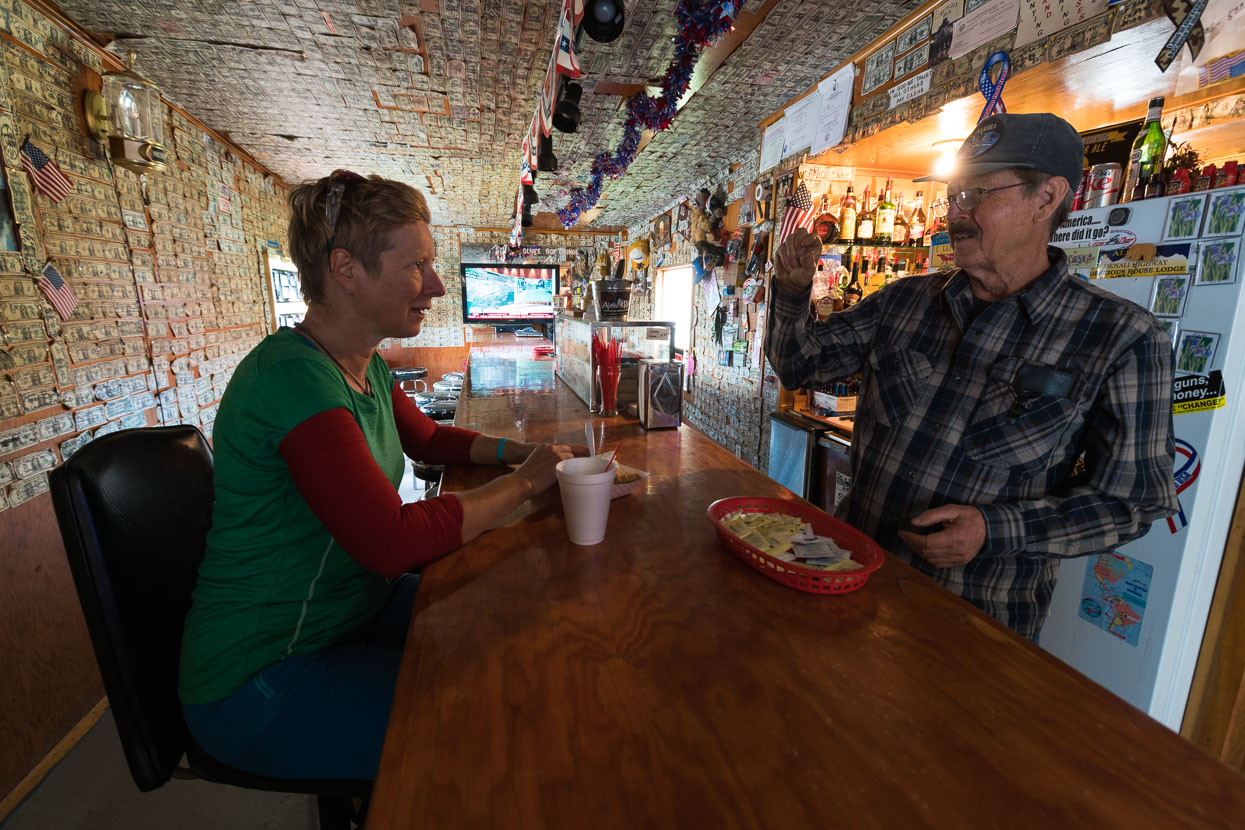 Butch Gratias, veteran bush pilot, warms us some pie and hot dogs. He's interested in New Zealand, and staunchly conservative he tells us. Wants to get away from Obama. Hillary Clinton, no thanks. I nearly choke on my coffee when he asks 'You don't have any Muslims or people like that down there do you?'