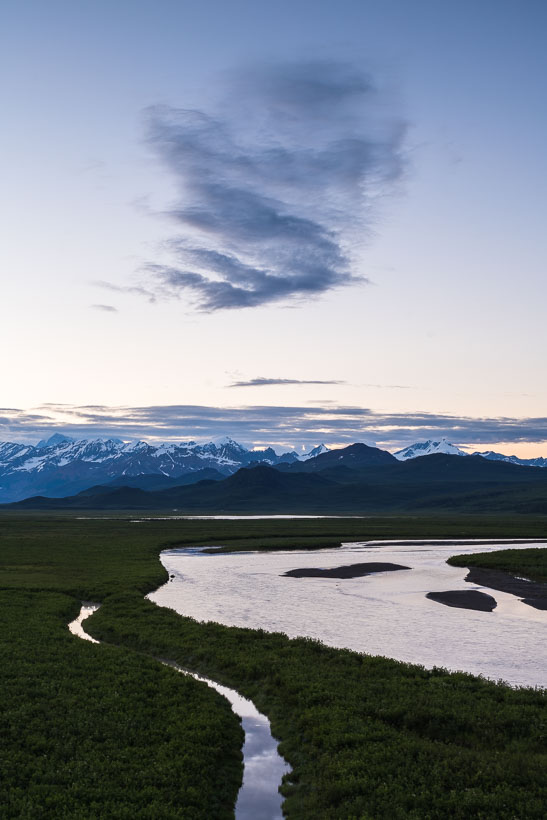 Midnight cloud above the Maclaren River and Alaska Range.