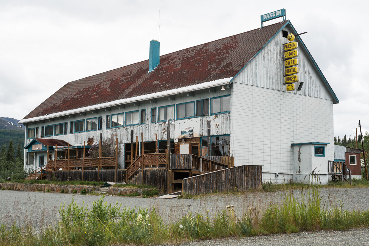 In a time when cars were less fuel efficient Paxson may have been a fine stop – the cocktail lounge would certainly have been tempting. The site's abandoned these days, so we rode on, stopping briefly at a rustic roadside diner further down the road.