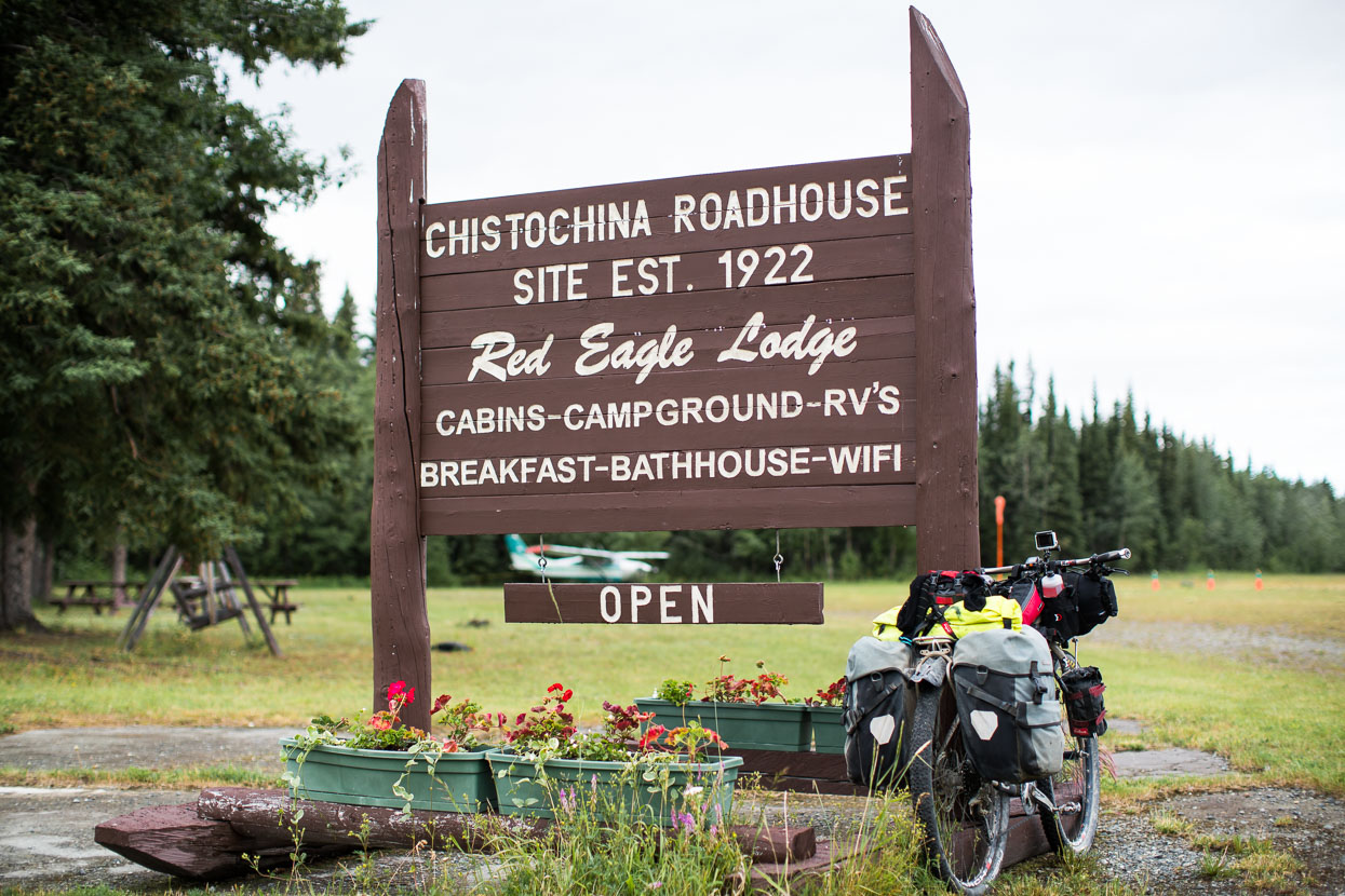 We rode on from the junction with Rik, while Jenny and Curtis rode at their own pace. All of us stopping at Chistochina for the night. The Tok Cutoff is known for its views of the Wrangell-St Elias Mountains but grey skies hid any views of these high ranges and shortly after we stopped riding for the day the rain started.