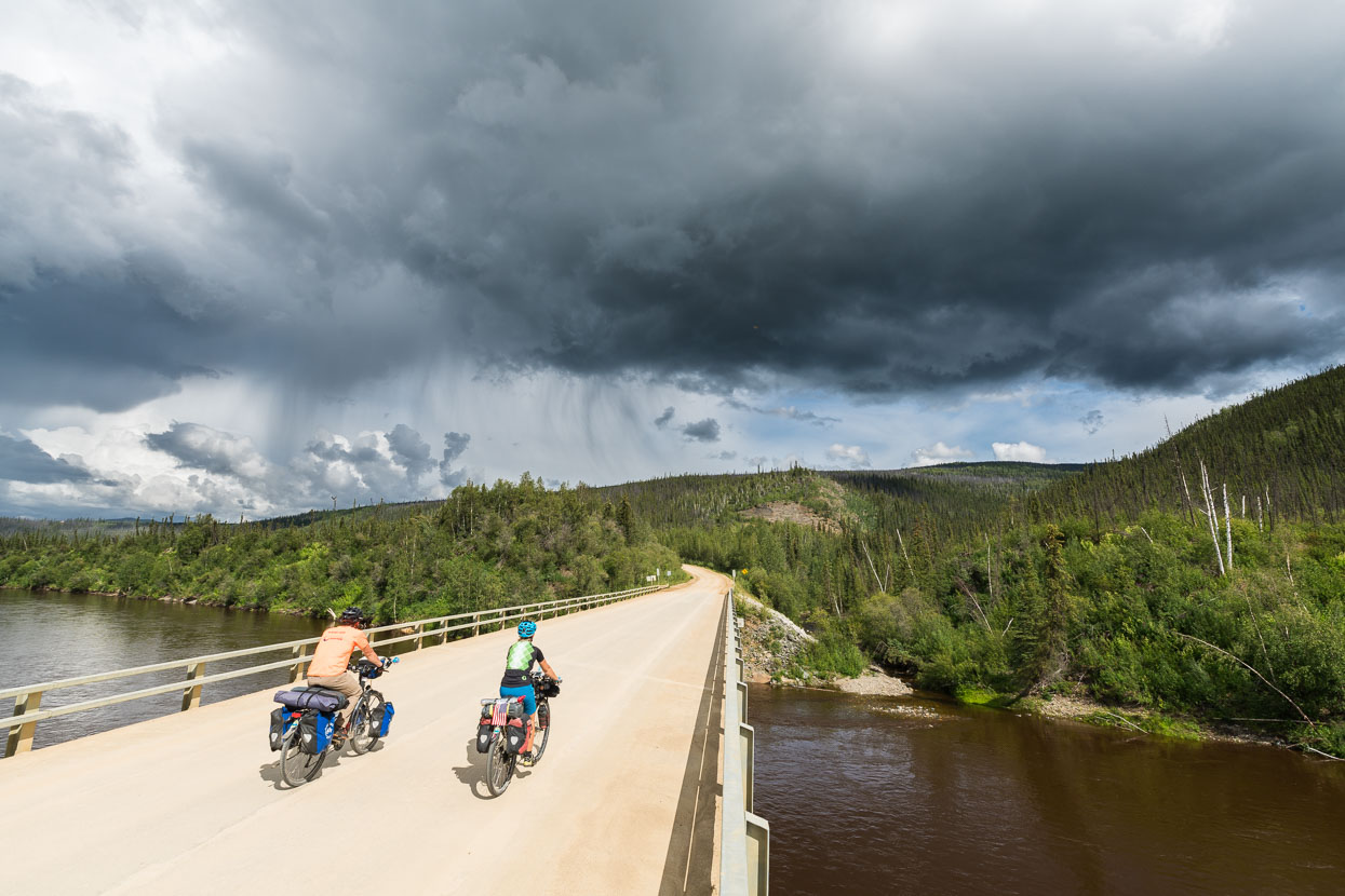 The temptation of a hilly dirt road kept us from lingering in Chicken for too long and after a couple of hours we were back on the road – just in time for the inevitable afternoon thunderstorm.