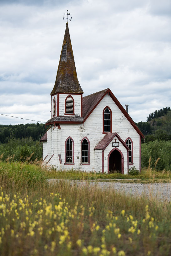 A run down church at Kitwanga, the second totem site we visited.